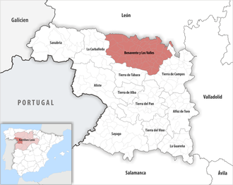 Die Lage der Comarca Benavente y Los Valles in der Provinz Zamora