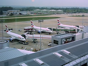 British Airways 737 aircraft parked up at stan...