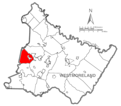 ウェストモアランド郡におけるノース・ハンティンドンの位置（赤色）