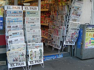 English: Newspaper Rack outside Newsagents, Po...