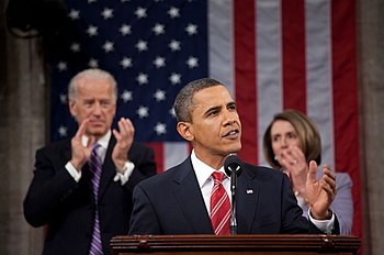 English: President Barack Obama gives his Stat...