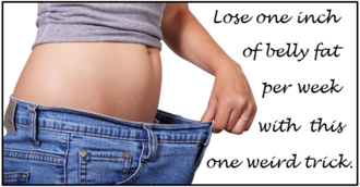 Example of a "one weird trick" advertisement for weight loss using a stock photograph One weird trick ad example.png