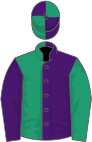 Purple, emerald green (halved), reversed sleeves, quartered cap