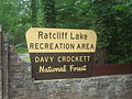Entrance sign to Ratcliff Lake Recreation Area at Ratcliff, Texas