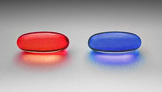 In the film The Matrix, Neo is offered the option of consuming either the red pill or the blue pill. Picking the red pill would result in the truth of Neo's world being revealed to him, while picking the blue pill would allow him to continue in ignorance. Thus, Neo must judge the merits of the possible outcomes of his choice. Red and blue pill.jpg