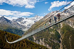 Podul suspendat pe cabluri Charles Kuonen din Elveția (494 m)