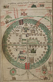 A 12th century diagram of Jerusalem in a round shape