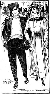 Journalist Marguerite Martyn visited the campus in 1910 and sketched these two fashionable students with the architectural columns behind them. At that time, the school was named Missouri State University. Students at Missouri State University, today's U of M, as drawn by Marguerite Martyn, 1910.jpg