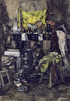 Suze Robertson, c. 1897: 'Een hoek van het atelier', aquarel op papier