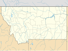 Mapa konturowa Montany, u góry po lewej znajduje się punkt z opisem „Kalispell”