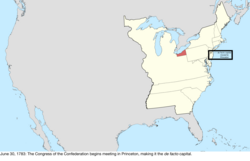 Карта перехода в Соединенные Штаты в центральной части Северной Америки 30 июня 1783 г.
