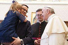 Francis with Polish Prime Minister Mateusz Morawiecki and his family, Vatican City, June 2018 Wizyta w Watykanie (42556254741).jpg