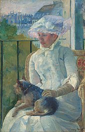 Mary Cassatt, Young Girl at a Window, 1885, oil on canvas, National Gallery of Art, Washington, D.C. Young Girl at a Window.JPG