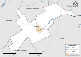 Carte en couleur présentantle réseau hydrographique de la commune