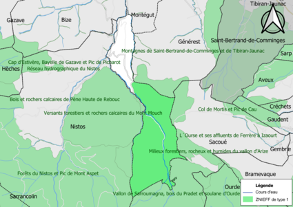 Carte des ZNIEFF de type 1 sur la commune.