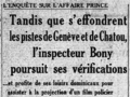 Le 16 avril : « tandis que s'effondrent les pistes de Genève et de Chatou, l'inspecteur Bony (sic) poursuit ses vérifications… et profite de ses loisirs dominicaux pour assister à la projection d'un film policier[86]. »