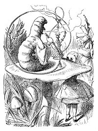 The Caterpillar using a hookah; an illustration by John Tenniel