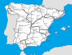 Az Aljucén–Cáceres-vasútvonal útvonala
