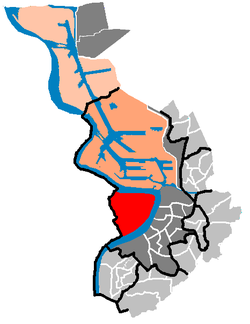 Mappa dei quartieri di Ubicazione del distretto di Linkeroever (rosso)