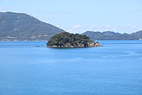 南南東側の福井県道235号加斗袖崎住吉線より撮影した蒼島。