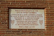 Plaque in memory of Guy du Faur de Pibrac, famous poet and parliamentarian of the 16th century