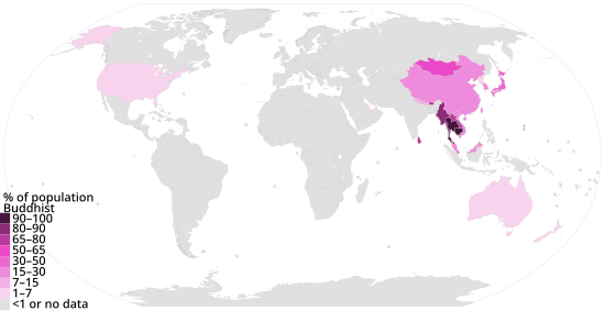 Buddhist population by country as of 2010 Countries by percentage Buddhist-Pew Research 2010.svg