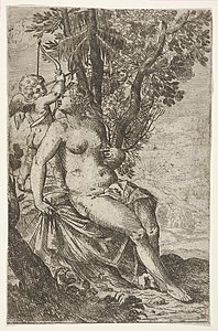 Cupidon et Vénus, estampe tirée de la série Scherzi d'amore (1617).