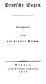 "Deutsche Sagen"'. Leathanach ón chéad eagrán, foilsithe sa bhliain 1816.