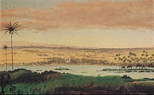 English: View of Hilo Bay, oil on canvas paint...