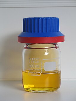 Fuming nitric acid contaminated with yellow nitrogen dioxide Fuming nitric acid 40ml.jpg