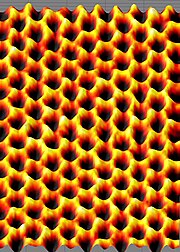 Scanning probe microscopy image of graphene in its hexagonal lattice structure Graphene SPM.jpg