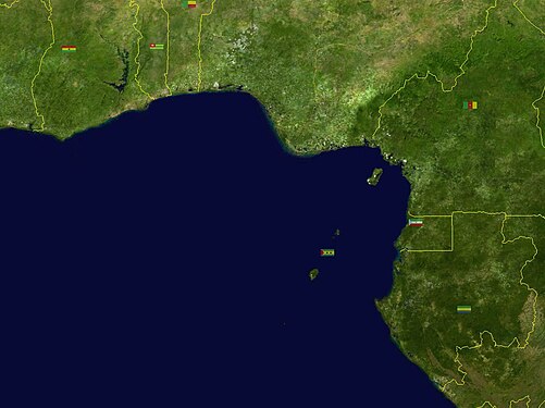 Imatges per satèl·lit del golf de Guinea que mostren les fronteres dels estats a les seves costes