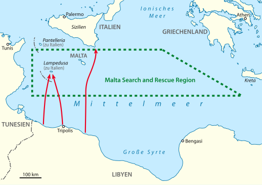 Karte Migrationsrouten im Mittelmeer