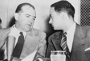 Sen. Joseph McCarthy chats with his attorney R...