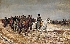 Наполеон ведет войска после поражения при Лаоне на Реймс