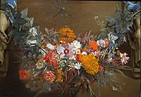 Flower garland with dragonfly, Private collection