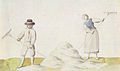 Latviešu zemnieku pāris 18.—19. gadsimtā klāj sienu kaltēšanai (zīmējums no Broces albuma Monumente)