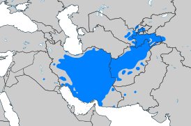 Распространение персидского языка, включая таджикский и афганский диалекты