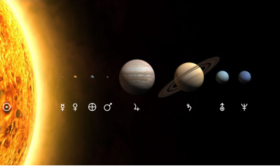 Os oito planetas do Sistema Solar, e o Sol.