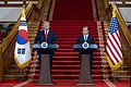 Presidents Donald Trump and Moon Jae-in inside the Blue House in June 2019