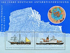 Briefmarkenblock „100 Jahre deutsche Antarktisforschung“ der Deutschen Post von 2001. Links die Gauß, rechts die Polarstern