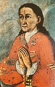 Painting of Mateo Pumacahua, hands folded