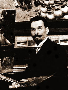 Художник Н. К. Пимоненко в своей мастерской. Фотография, (1900-е годы)
