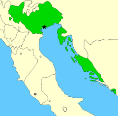 Republikken Venedig 1796. 
 De joniske øer, som tilhørte Venedig, vises ikke på kortet.