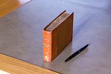 Robert Boyle's notebook for 1690-1. Boyle was a founding Fellow of the Royal Society. Royal Society - Robert Boyle notebook.jpg