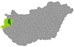 A Sárvári járás elhelyezkedése Magyarországon