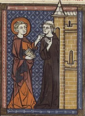 Святой Фурса и монах (миниатюра XIV века)