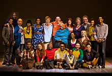 Cumberbatch (sixth from left, standing) and the cast of The Children's Monologues, at the Old Vic Theatre in London, November 2010 The Children's Monologues cast (2010).jpg