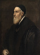 提齐安诺的《自画像（英语：Self-Portrait (Titian, Madrid)）》，86 × 65cm，约绘于1556年，1821年始藏，来自腓力四世的收藏[37]