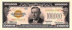 Series 1934 $100,000 bill, obverse